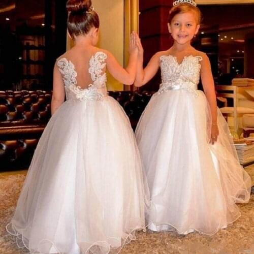 Flower Girl Dresses Lace Backless Tulle Kids Clothes For Wedding Vintage Little Girls Pageant Skirt Lace Princess Child Gown