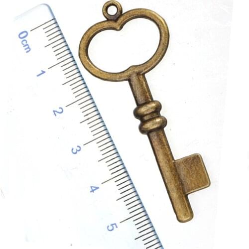 DIY Charms For Bracelets Handicrafts Dangles Key Large Flat Open Antique Bronze Metal Fashion Jewelry Findings 54*22*2mm 15pcs