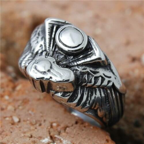316L Stainless Steel Biker Wings Engine Ring Cool Engine Biker Ring