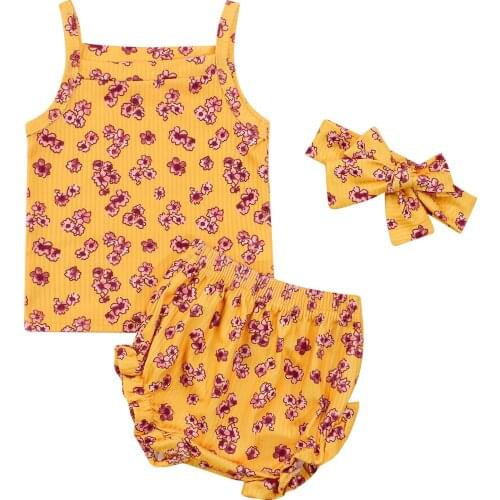 3Pcs Baby Girl Clothes Set Newborn Kids Clothing Toddler Girl Outfits Infant New Born Clothes Summer Floral Printing Sleeveless