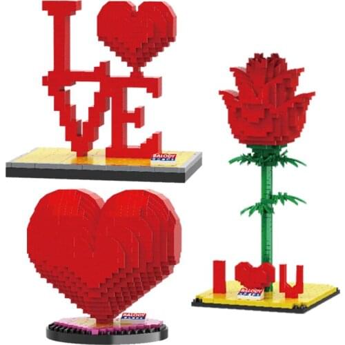 3 styles lovers love red rose building blocks micro particles Valentines Day confession gifts educational toys