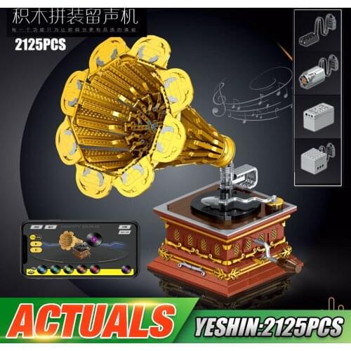 Yeshin 21002 The APP Motorized Phonograph Model Building Blocks Assembly High-Tech Bricks Creative Toys Kids Christmas Gifts