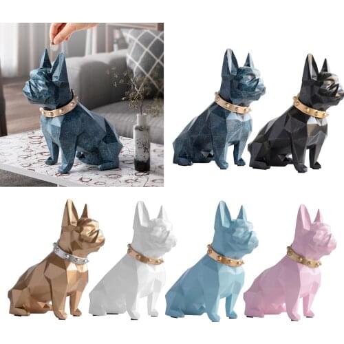 Bulldog Piggy Bank Figurine Artistic Dog Money Box Pot Child Gift Blue