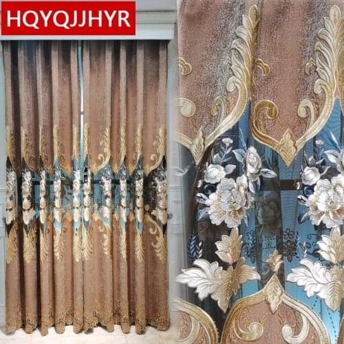 Brown top classic luxury villa embroidered curtains for bedroom windows high quality Voile Curtain for living room apartments