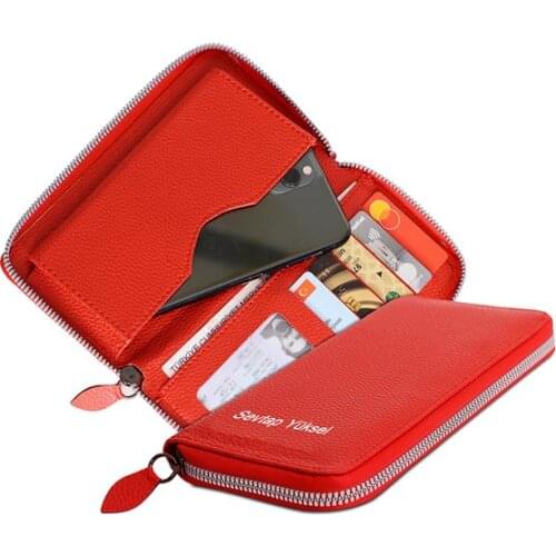 Red Zippered Leather Phone Wallet Fashion Money Carrying 2021