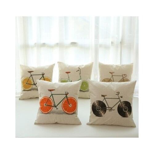 Creative Bicycle Linen Home Furnishing Soft Decoration Modern Chinese Printing Office Chair With Diy Custom Pillow Cover