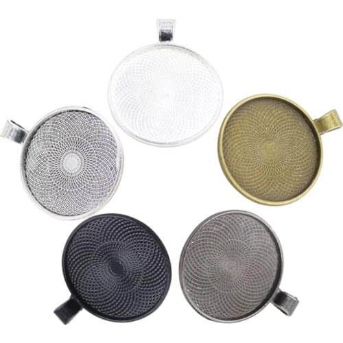 5Pcs/Lot Round Cabochons Setting Silver Plated Pendants Bezel Trays Base Fit 30mm Glass Cabochon DIY Necklace Making Accessories