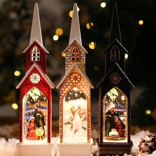 Retro Glowing Church Small House Ornaments Merry Christmas Festival Gift New Year Decor Accessories