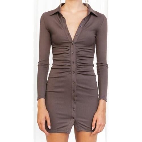 Spring Autumn Mini Dresses Female Long Sleeve Button Up Skinny Bodycon Elegant Lady Party Night Short Dress Women Clothes