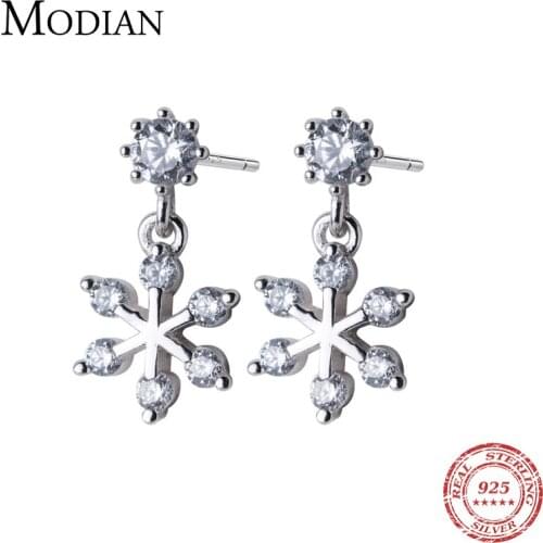 Modian New Design Snowflake with Clear CZ Drop Earrings for Women Korea Fashion Dangle Earring 925 Stelring Silver Jewelry