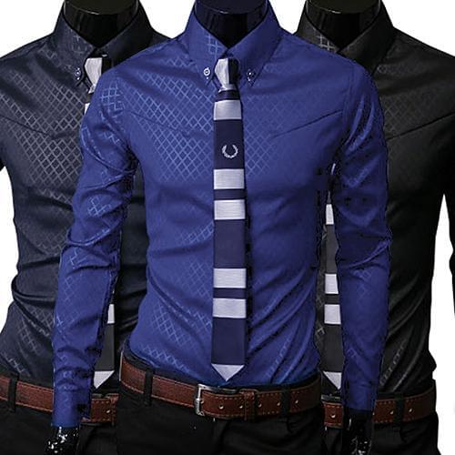 New Fashion Men Argyle Luxury Business Style Slim Soft Comfort Styles Long Sleeve Casual Dress Shirt Gift For Men
