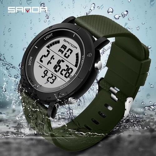 SANDA Stainless Steel Case Mens Digital Watches Top Brand Luxury Waterproof Military Sport Watch 410