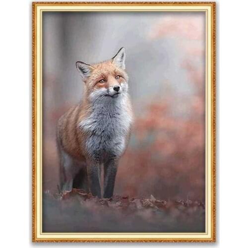 Animal Fox DIY Cross Stitch Embroidery 11CT Kits Needlework Craft Set Cotton Thread Printed Canvas Home Decoration Wholesale Hot