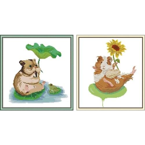 Lotus leaf animal cross stitch kits diy 14ct 11ct count printed canvas cross stitch pattern embroidery DIY handmade needlework
