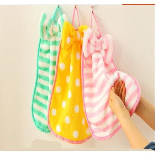 New Arrivals Coral Velvet Bow Towel Household lanyard Cartoon Fashion CreativeHand Towels