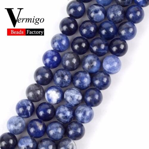 Factory Wholesale Natural Stone Beads Blue Sodalite Round Loose Beads For Jewelry Making Diy Accessories Perles 4-12mm 15"Strand