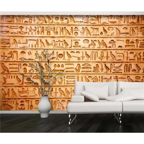 Custom Photo Wallpapers European Vintage Egyptian Relief Stone Words TV Background Wall Paper Living Room Bedroom Museum Mural