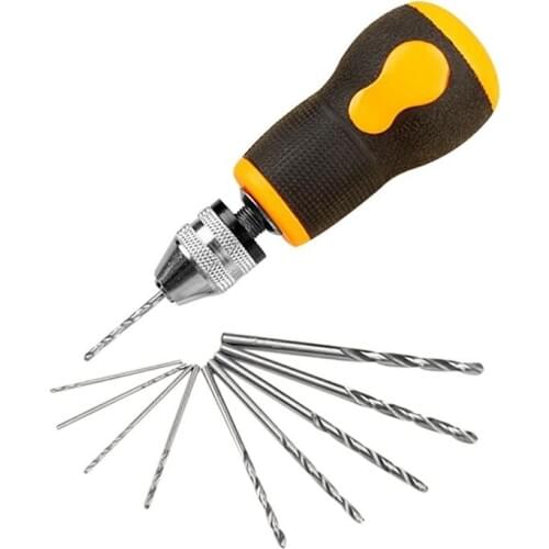 SUNSHINE Mini Size Portable Small Hand Drill with 10pcs Twist Drill Bits Set