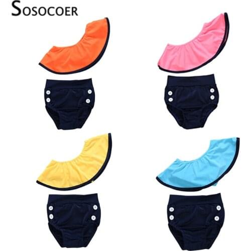 SOSOCOER Kids Girls Swimwear Summer Solid Ruffled Tops+Shorts Two-piece Swimming Suit Beach Bathing Swimming wear For Children