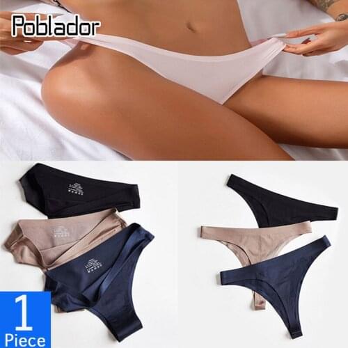 Poblador Sexy Womens Silk Thongs Underwear Seamless G-String Low Rise Soild Fashion Female Panty Comfort Breathable Lady T-Back