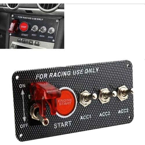 Universal Racing Car LED Ignition Switch Panel with Engine Start Push Button 3 Gang Rocker Switch Panel