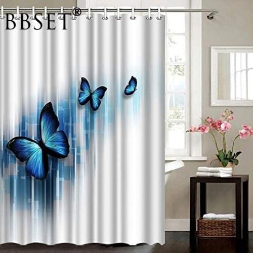 Blue Butterfly Shower Curtain 3 Beautiful Blue Butterflies Pattern Waterproof Multi-size Douchegordijn Bathroom Decor with Hooks