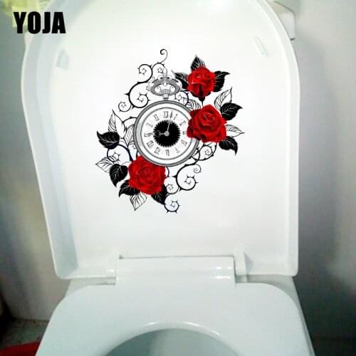 YOJA 21.4×23.3CM Gorgeous Rose Clock Home Wall Decoration Accessories Creative Toilet WC Stickers T1-3040