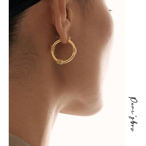PerisBox Gold Round Huggie Hoop Earrings Small Circles Winding Earring Hoops Fashion Vintage French Earrings For Women 2021 Hot