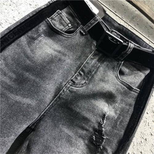 European Side Stripe Beggar Hole Ripped Jeans Woman Spring Summer Loose Fit Baggy Denim Harem Pants Hip Hop Trousers Femme