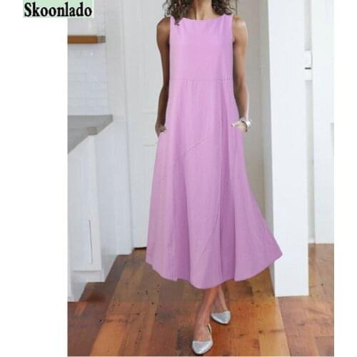 2021 new summer casual beach solid sleeveless dress MIDI pocket women plus dress