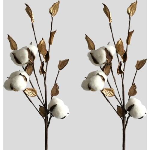 1pc 2018 New Design Artificial Faux Cotton Plant Stems with Dried Bolls for Farmhouse Decoration