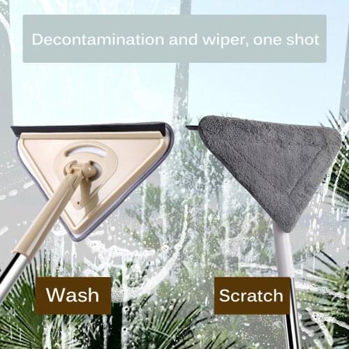 2/3 Steel Pipes Triangle Cleaning Mop Retractable Glass Cleaner 360 Degrees Rotating Triangle Mop Window Triangle Scraper