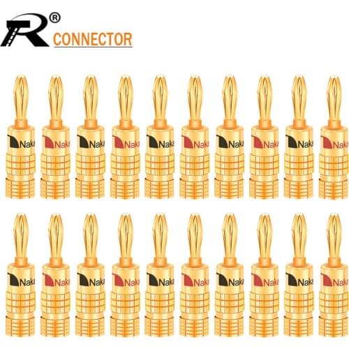 20pcs/10pairs Nakamichi BANANA PLUGS 24K Gold-plated 4MM Banana Connector with Screw Lock For Audio Jack Speaker Plugs Black&Red