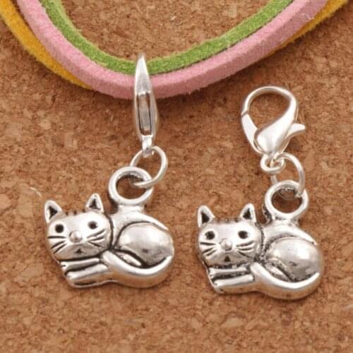 32pcs zinc alloy Lying Smooth Cat Clasp European Lobster Trigger Clip On Charm Beads C1153 14x27 mm
