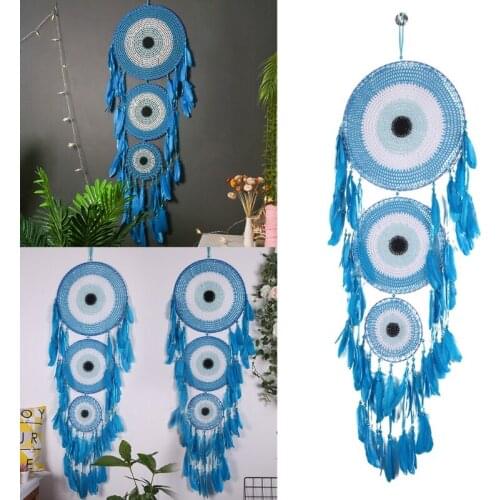 50LB Feather Pendant Blue Three-ring Concentric Dream Catcher Woven Wall Hanging Decor Handmade Antique Exquisite Bedroom