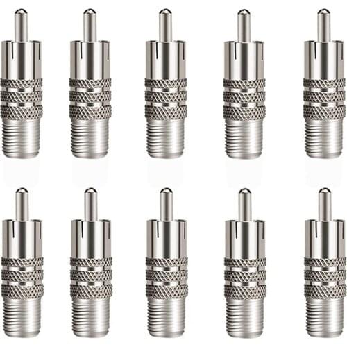 10 PCS/Set F Type Female to RCA Male Coaxial Cable Adapter, Straight Coupler Adapter Connector for Video Audio