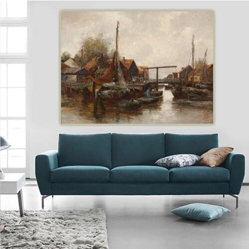 Adolf Kaufmann《In the Harbour》Canvas Oil Painting Art Aesthetic Poster Picture Wall Hanging Decor Home Living Room Decoration