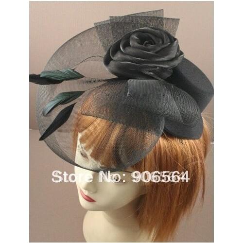 Black Color Mini Top Hats Fashion Feather Hair Accessories Fascinator Fancy Dress Headwear Ladies Cocktail Hats Derby Millinery