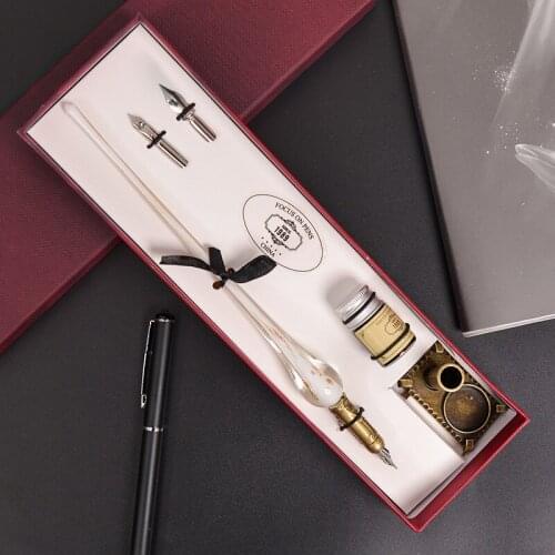 European Style Retro Handmade Glass Pen Ink Fountain Pen Crystal Pen Signature Pen Glitter Dipped Fountain Pen Gift Pen