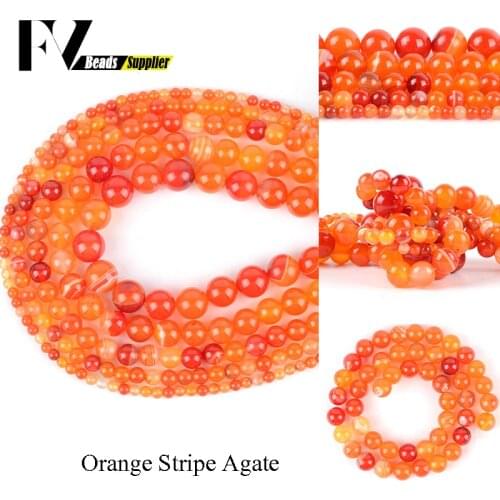 Smooth Orange Stripe Agates Round Beads Accessories 4mm-12mm Natural Stone Beads for Jewelry Making Needlework Bracelet Necklace