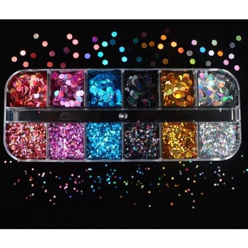 Holographic Hexagonal Nail Art Glitter Sequins Shiny Flake Mixed Size Nail Decoration Accessory Kit For DIY Manicure Design