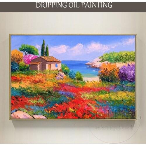 High Skilled Artist Hand-painted High Quality Vivid Color Landscape Oil Painting on Canvas Bright Landscape Knife Oil Painting