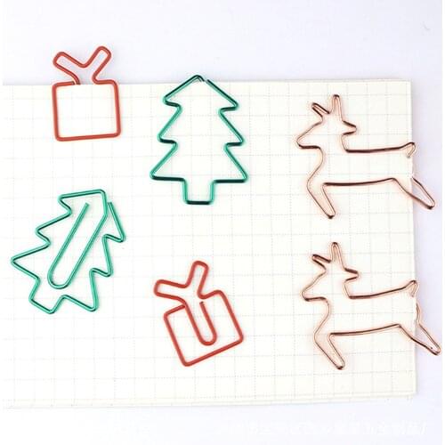 Kawaii 10pcs/lot Tree Gift Elk Metal Paper Clip Christmas Song Decorative Bookmark Binder Clips Stationery