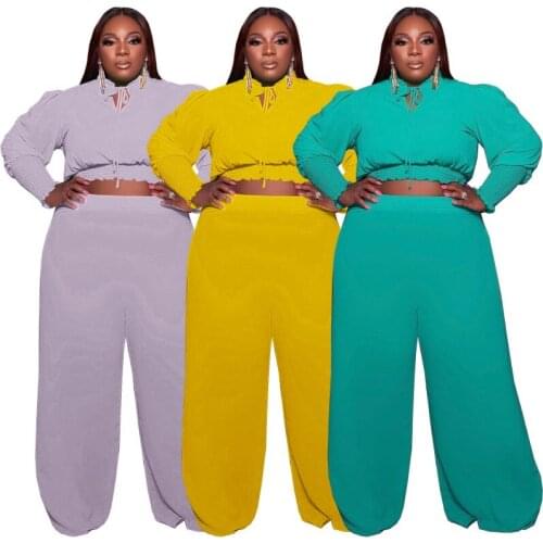 Two Piece Set Fall Solid Tops And Pants Matching Set Collar Frills Fashion Sexy 2 Piece Set Loose Wide-Leg Pants Womens Clothing