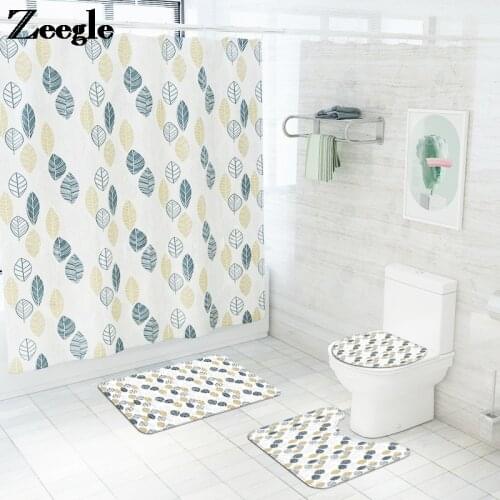 Bath Mat and Shower Curtain Set Pastoral Style Toilet Carpet Rug Bathroom Carpet Anti-slip Floor Mat for Toilet Shower Room Rug
