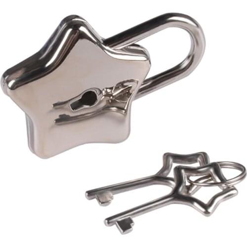 Metal Star Shape Padlock with Key Polish Hardware Closure Security Lock for Diary Purse Handbag Suitcase Shoulder Bag Box