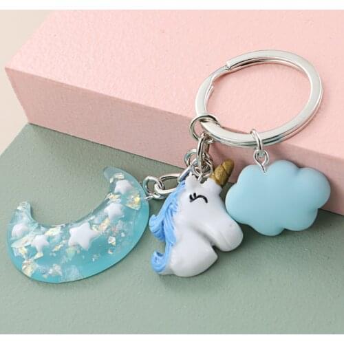 Lovely Colorful Starfish Keychain Moon Unicorn Cloud Key Ring Heart Sweet Candy Baby Key Chain Couple Gifts DIY Handmade Jewelry