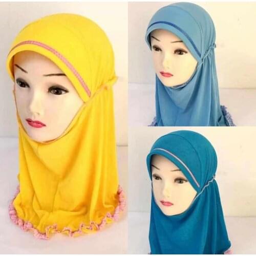 Muslim Islamic Kids Girls Hijab Headscarf Turban Hats Childrens Head Cover Wrap Arab Patchwork Shawls Scarves