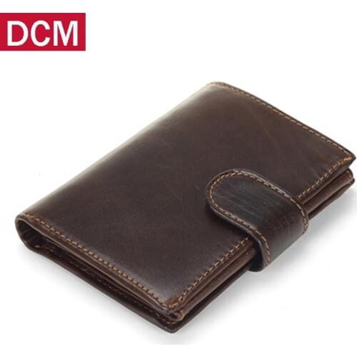 DCM Genuine Leather Men Wallets Short Coin Purse Small Vintage Wallet Crazy Horse Cowhide Leather Card Holder Pocket Purse
