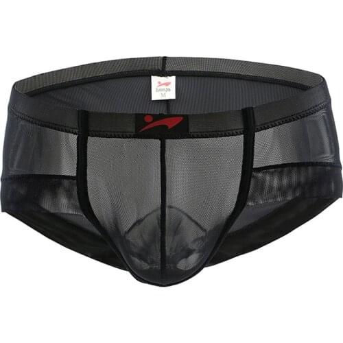 Mens Sexy Underwear Low Waist Mesh Patchwork Pouch Design Shorts Man Soft Briefs Male Underpants Panties